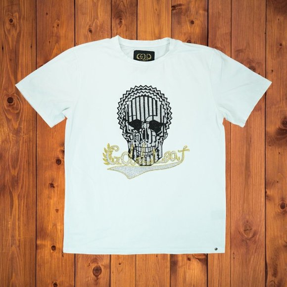 MEN'S GOLD LEAF LOS ANGELES STUDDED‎ RHINESTONE SKULL T-SHIRT XL ~ WHITE - Picture 5 of 5